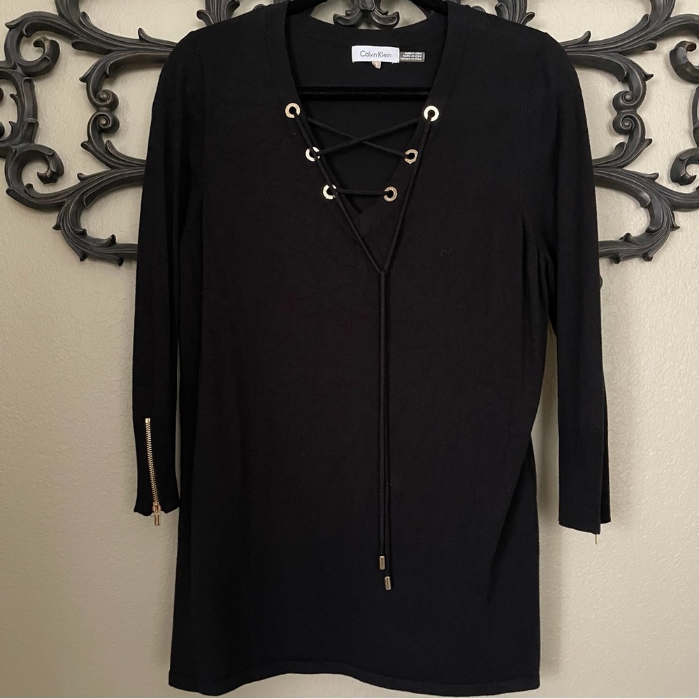 CALVIN KLEIN Sweater Top V-Neck 3/4 Length Sleeve Size Large - Picture 4 of 15